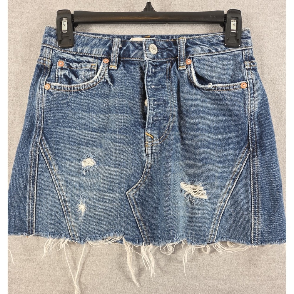 WE THE FREE Free People 25 Button Fly Distressed Denim Mini Skirt Boho Grunge